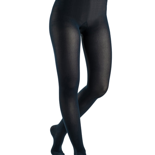 Sigvaris Style Soft Opaque Women's Compression Pantyhose in Midnight Blue, worn by a model