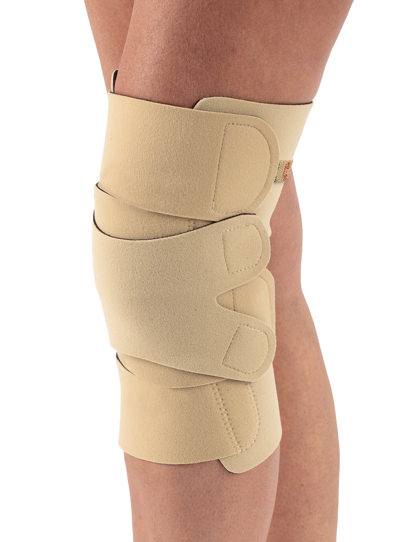 Sigvaris Compreflex Standard Inelastic Wrap - Knee in Beige, shown in use