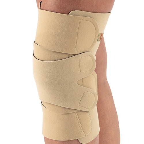 Sigvaris Compreflex Standard Inelastic Wrap - Knee in Beige, shown in use