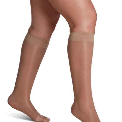 Bas de compression Sheer Fashion pour femme, jusqu'au genou, à pointe ouverte