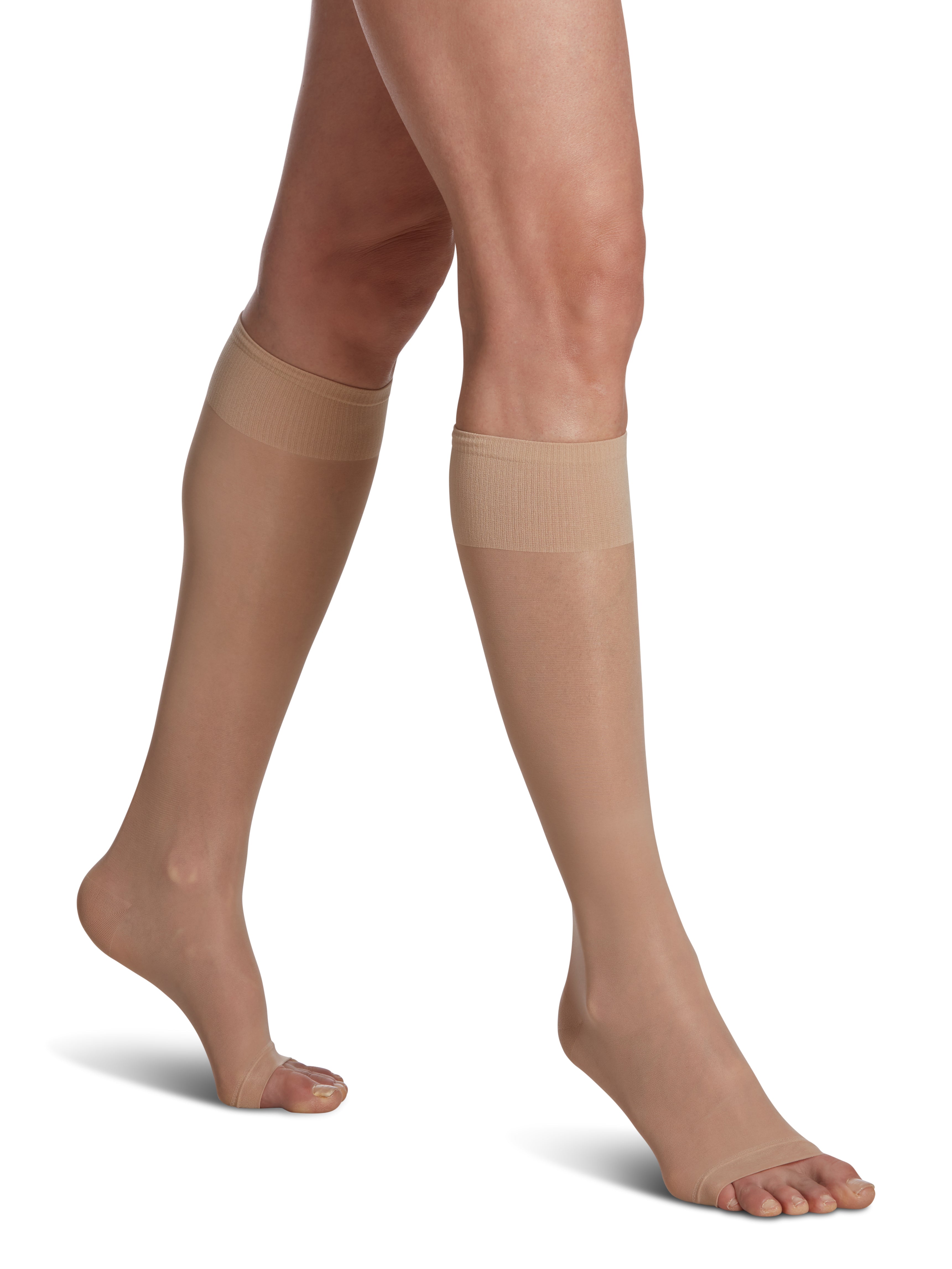Bas de compression Sheer Fashion pour femme, jusqu'au genou, à pointe ouverte
