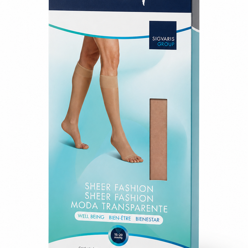 Bas de compression Sheer Fashion pour femme, jusqu'au genou, à pointe ouverte