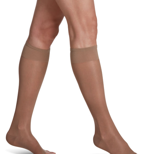 Bas de compression Sheer Fashion pour femme, jusqu'au genou, à pointe ouverte