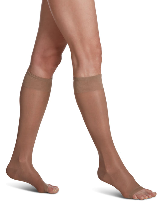 Bas de compression Sheer Fashion pour femme, jusqu'au genou, à pointe ouverte