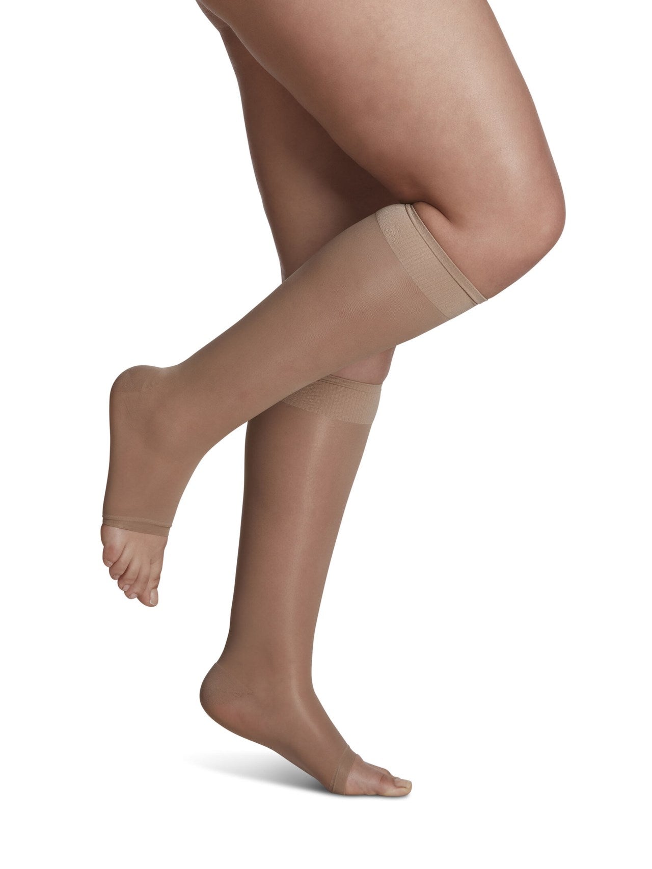 Bas de compression Sheer Fashion pour femme, jusqu'au genou, à pointe ouverte