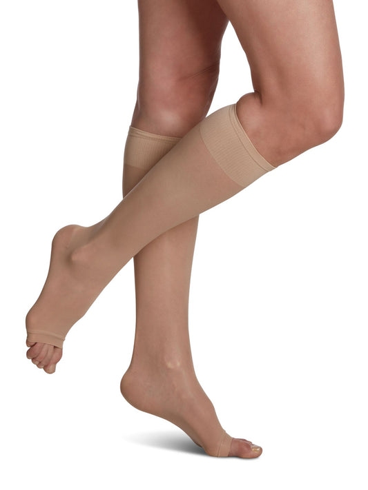 Bas de compression Sheer Fashion pour femme, jusqu'au genou, à pointe ouverte