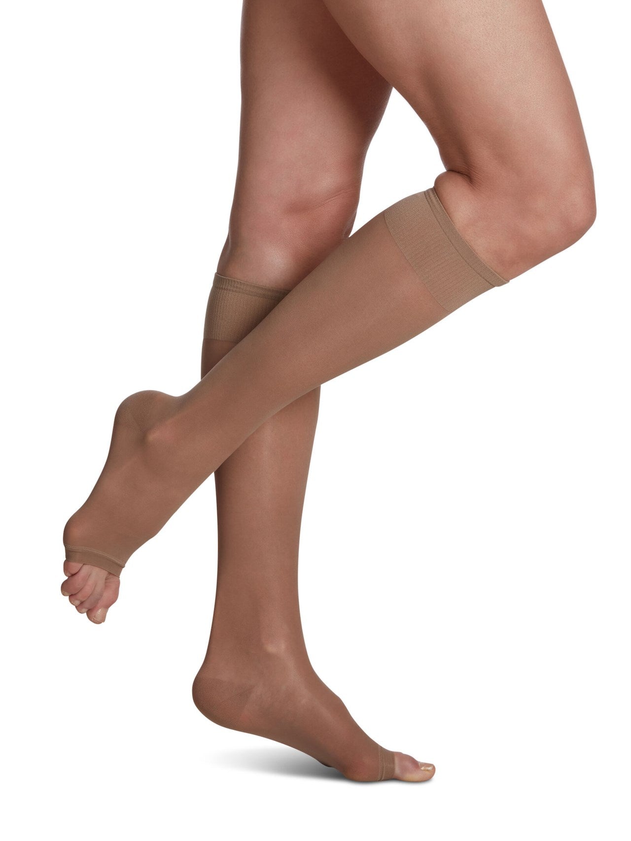 Bas de compression Sheer Fashion pour femme, jusqu'au genou, à pointe ouverte